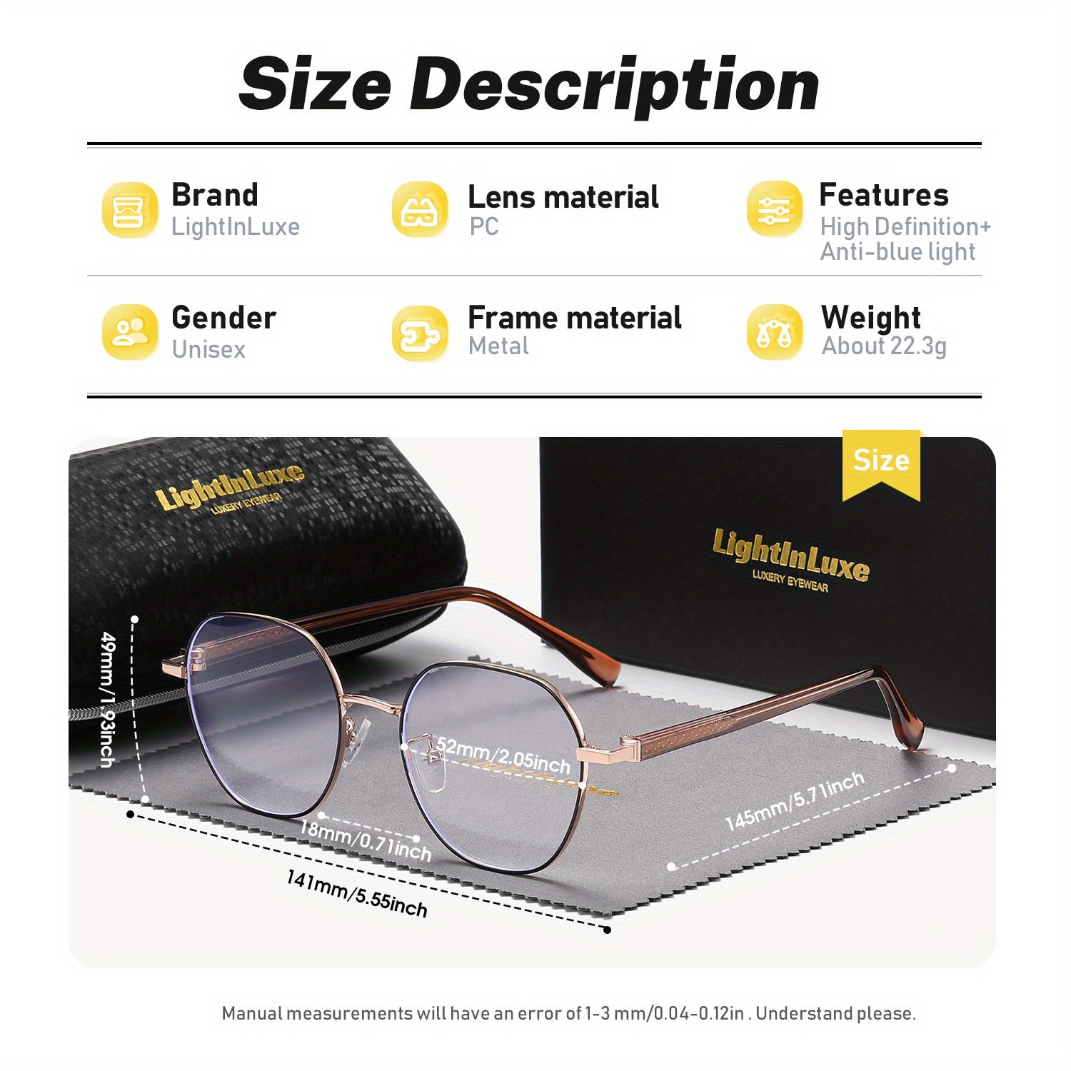 LightInLuxe Unisex Clear Anti-Blue Light Sunglasses - Full Frame Oval Eyewear with Case