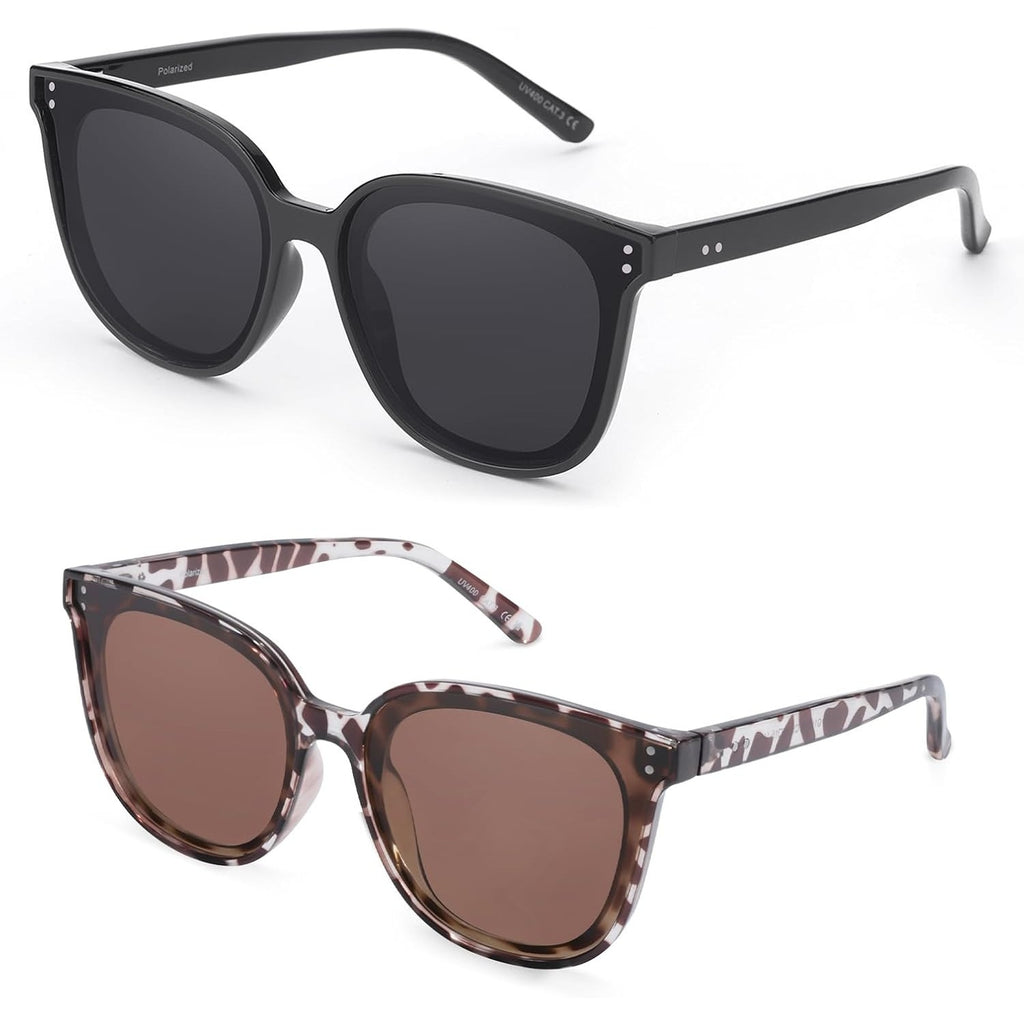 2pcs COOLEAR Polarized Cat Eye for Women, Rectangle Frame, TAC Lens