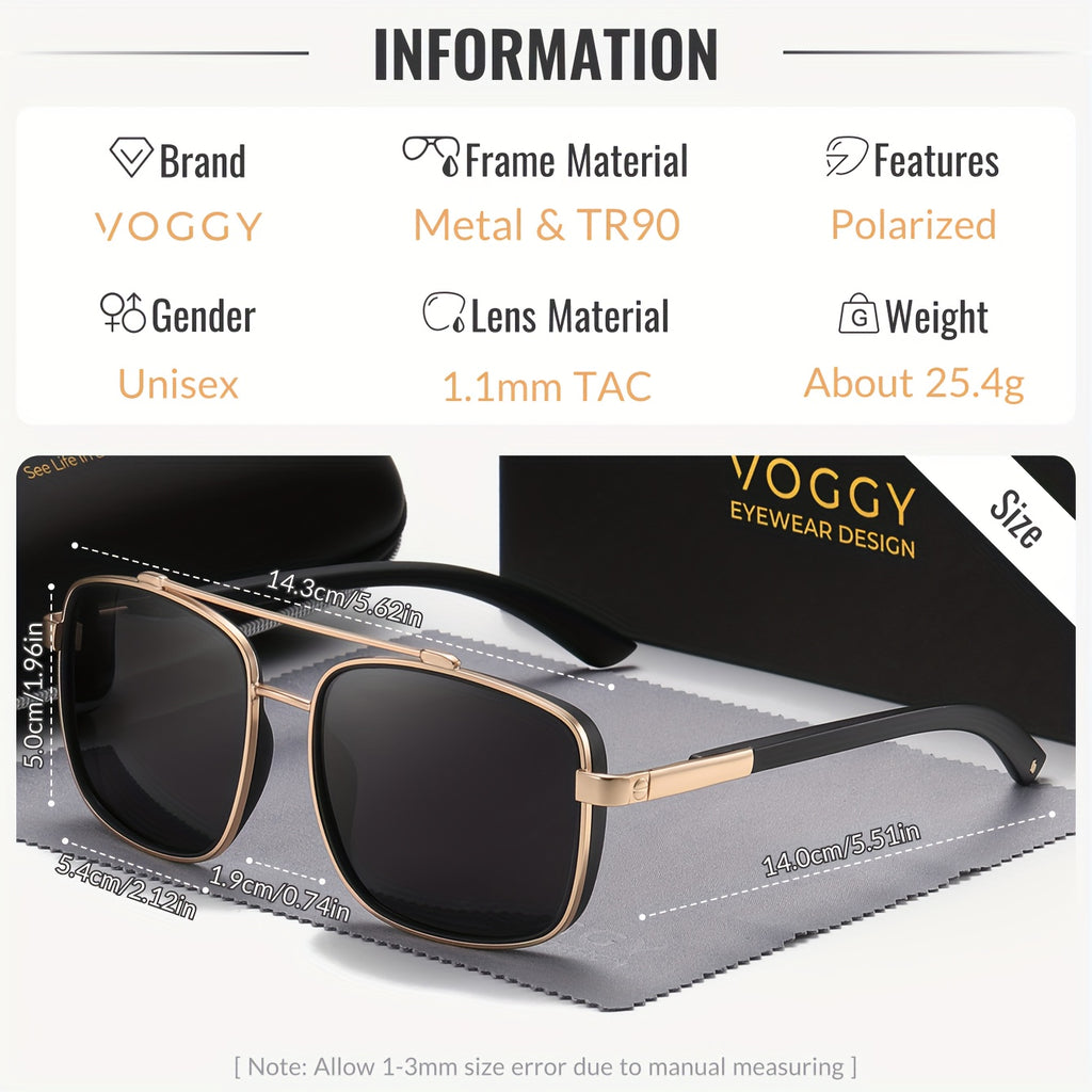 VOGGY Fashion Simple Retro Pilot Metal TR90 UV Protection Polarized Glasses