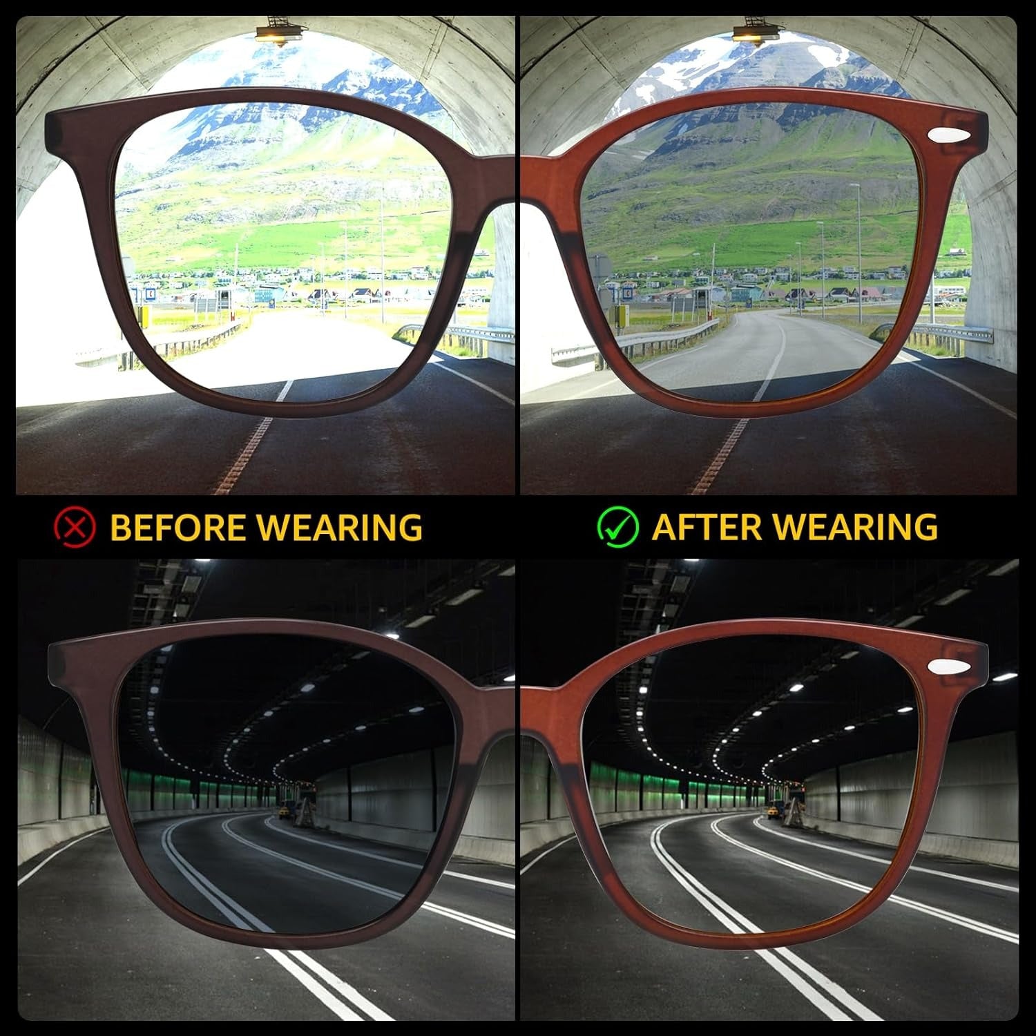 Photochromic for Men & Women - Anti-Glare Driving Glasses with Ultra-Light TR90 Frame - Adaptive for Day\u002F Night Use SG4297