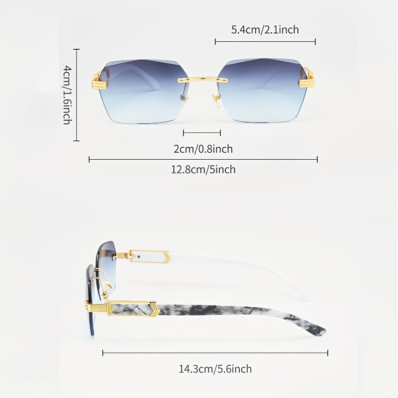 2023 Men'S Retro Frameless Fashion Glasses with Marble Pattern & Golden Accents - Thickened PC Lenses
