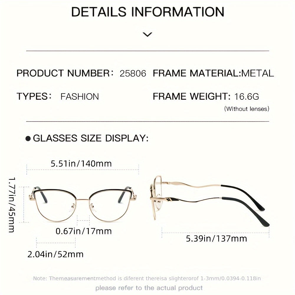 1 Pair Unisex Metal Cat Eye Glasses with Photochromic Lenses - Automatic UV Protection