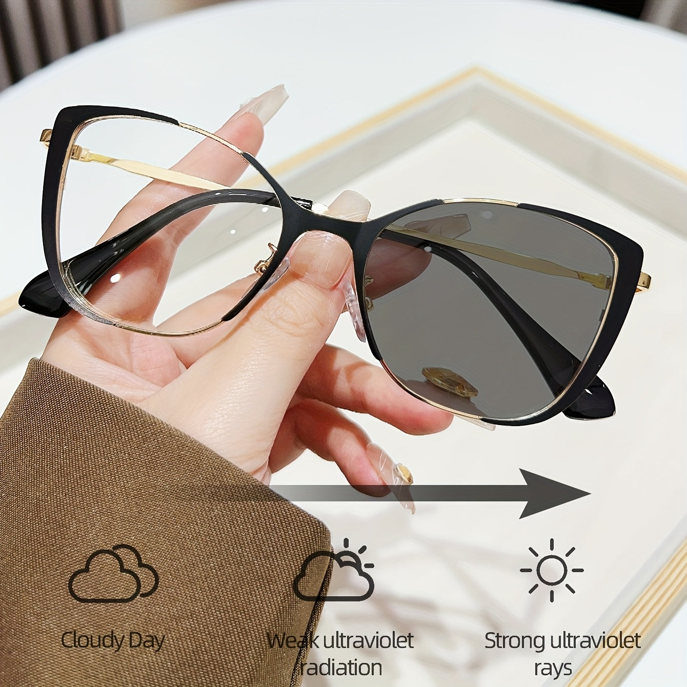 1pc Trendy Women's Y2K Cat Eye Photochromic Fashion Glasses - Retro Metal Frame