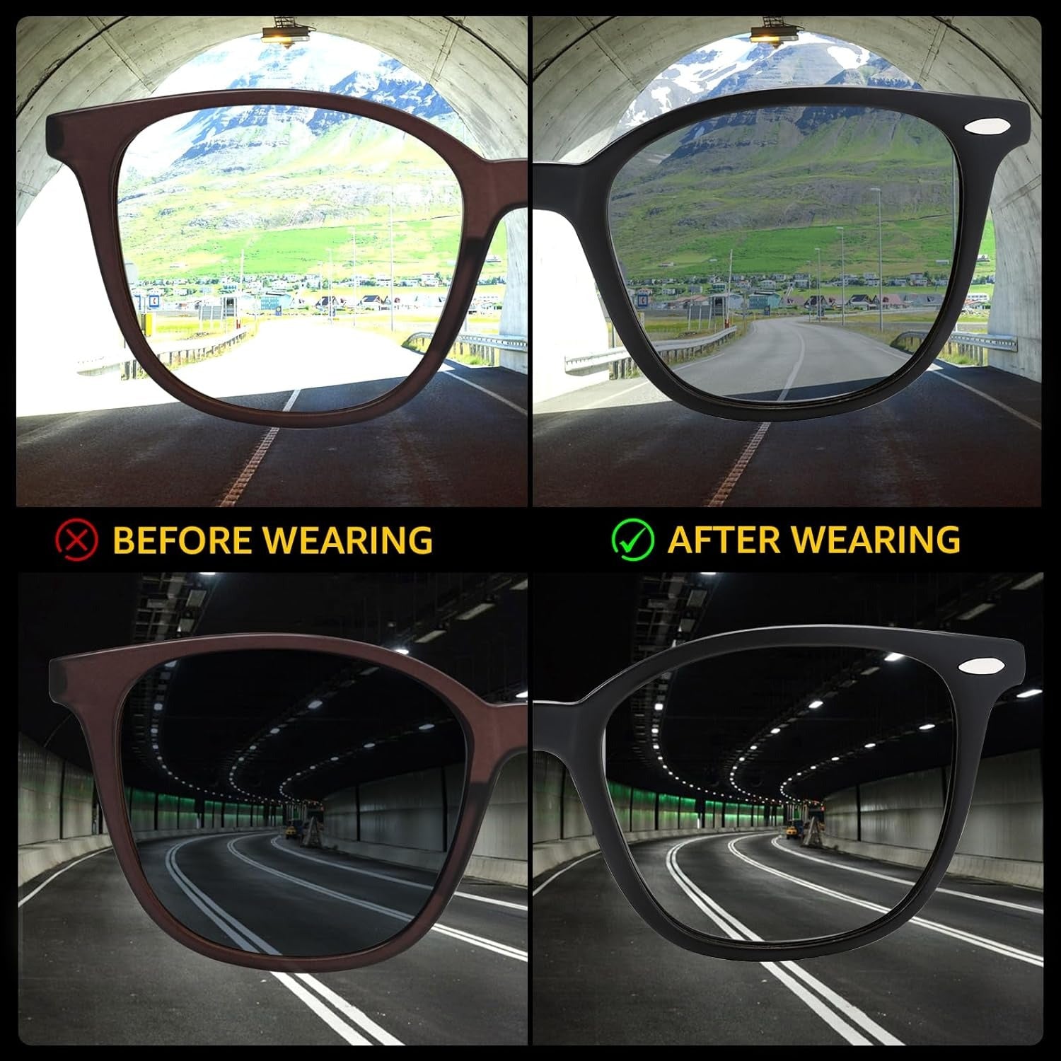 Photochromic for Men & Women - Anti-Glare Driving Glasses with Ultra-Light TR90 Frame - Adaptive for Day\u002F Night Use SG4297