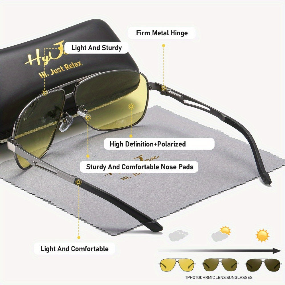 Fashion Glasses, HyJex HyJex Unisex Square Metal Polarized Fashion Glasses | Color-Changing Tinted Lenses