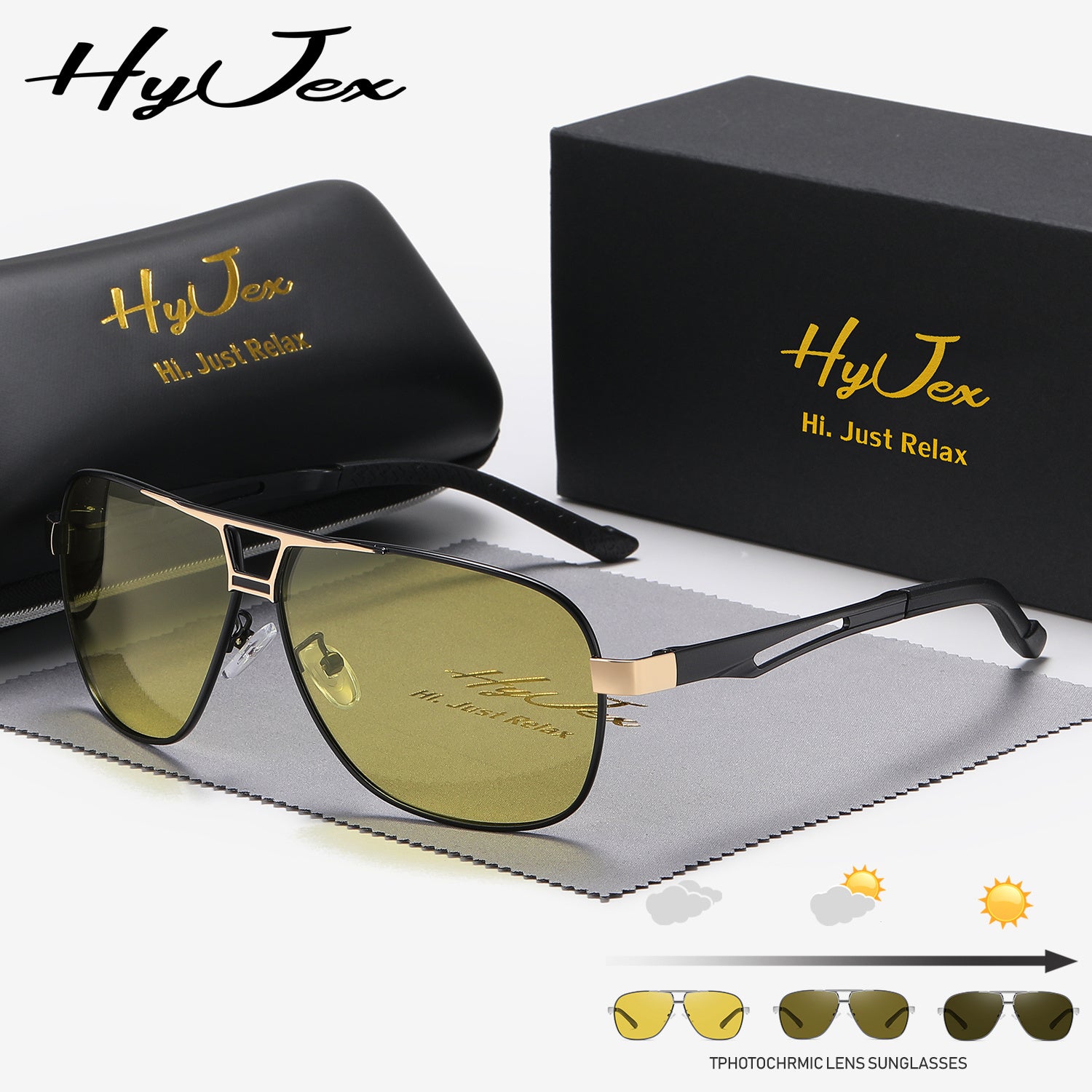 Fashion Glasses, HyJex HyJex Unisex Square Metal Polarized Fashion Glasses | Color-Changing Tinted Lenses