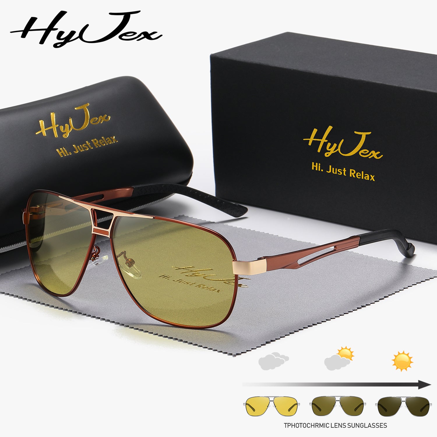 Fashion Glasses, HyJex HyJex Unisex Square Metal Polarized Fashion Glasses | Color-Changing Tinted Lenses