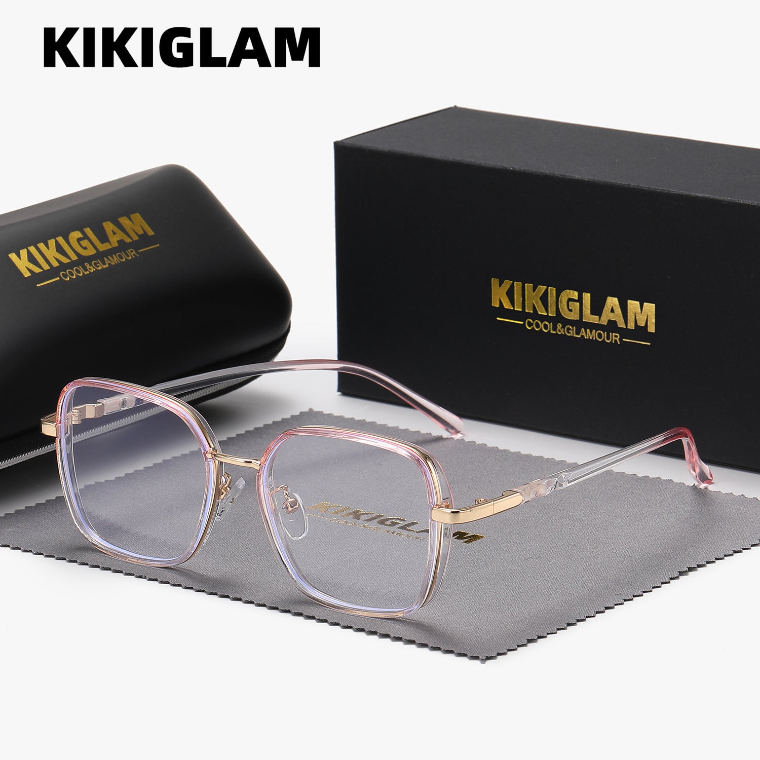 KIKIGLAM Fashion Full-Frame Fashion Glasses with Anti-Blue Light Flat Lens