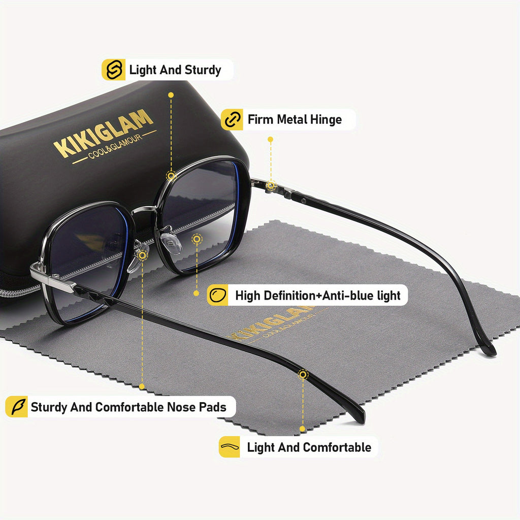 KIKIGLAM Fashion Full-Frame Fashion Glasses with Anti-Blue Light Flat Lens