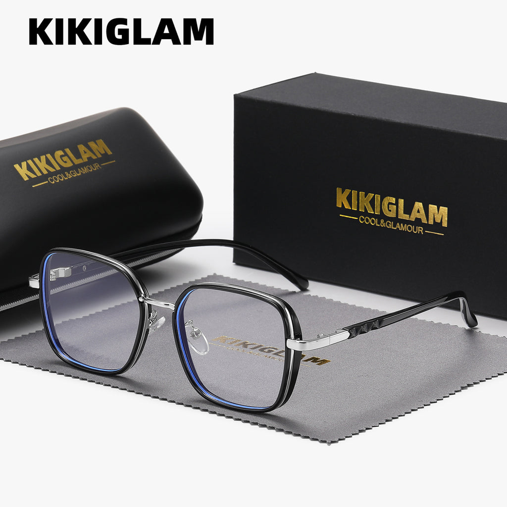 KIKIGLAM Fashion Full-Frame Fashion Glasses with Anti-Blue Light Flat Lens