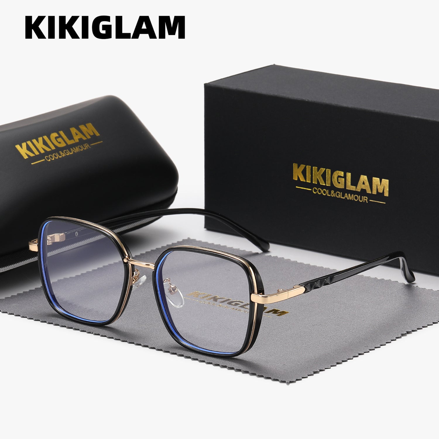 KIKIGLAM Fashion Full-Frame Fashion Glasses with Anti-Blue Light Flat Lens