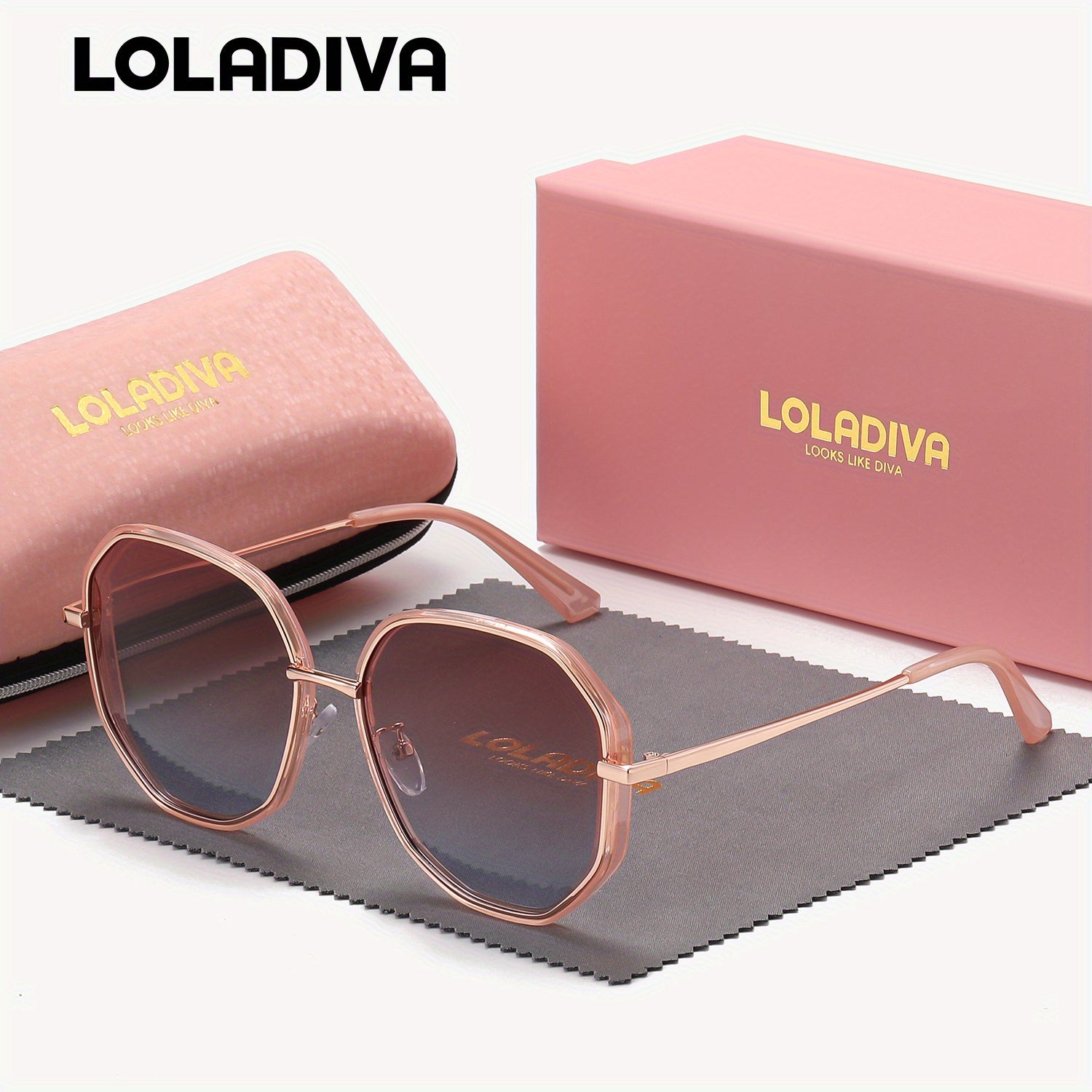 1 Pair LolaDiva UV400 Polarized Glasses, Casual Style, Zinc Alloy Frame, TAC Lens, with Case