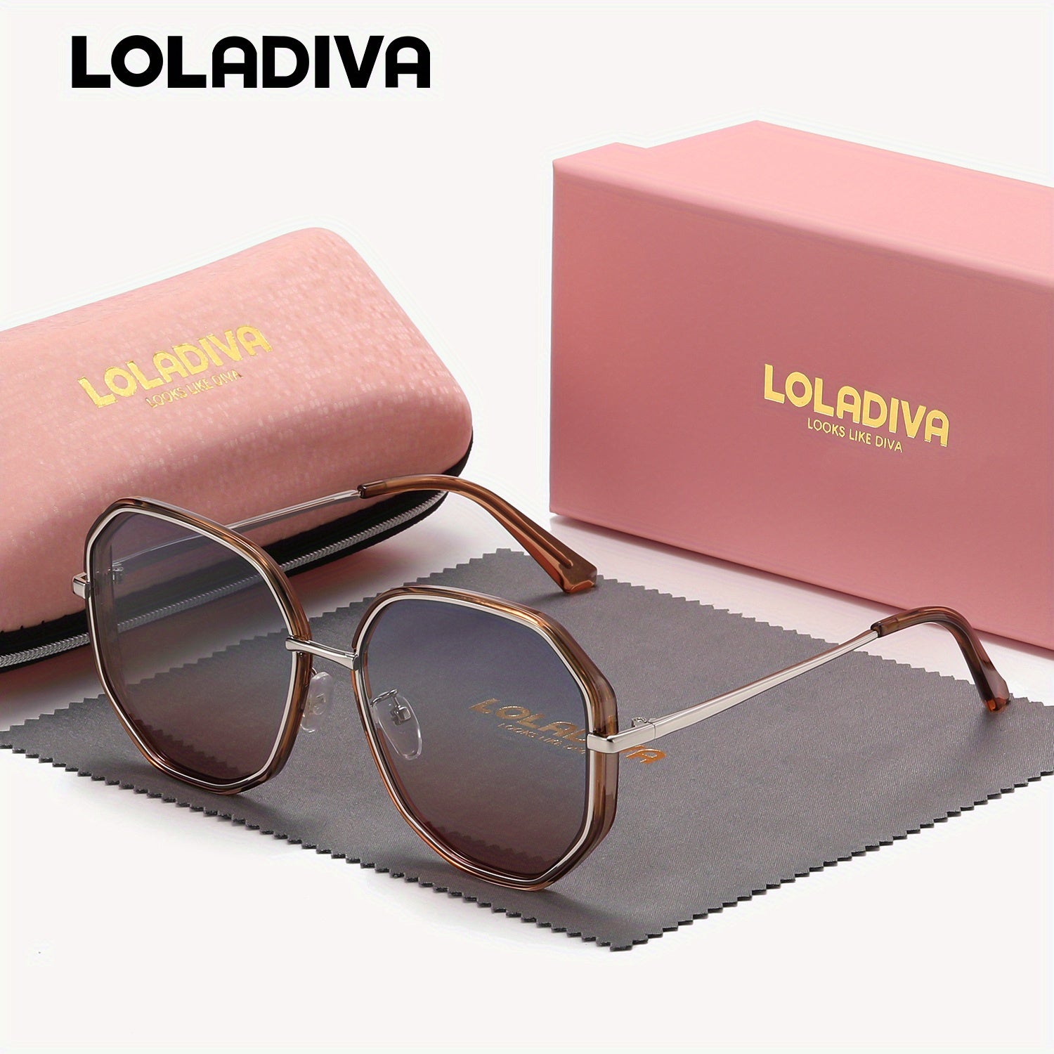 1 Pair LolaDiva UV400 Polarized Glasses, Casual Style, Zinc Alloy Frame, TAC Lens, with Case