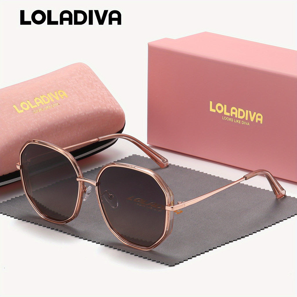 1 Pair LolaDiva UV400 Polarized Glasses, Casual Style, Zinc Alloy Frame, TAC Lens, with Case