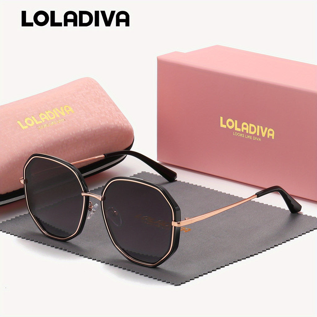 1 Pair LolaDiva UV400 Polarized Glasses, Casual Style, Zinc Alloy Frame, TAC Lens, with Case