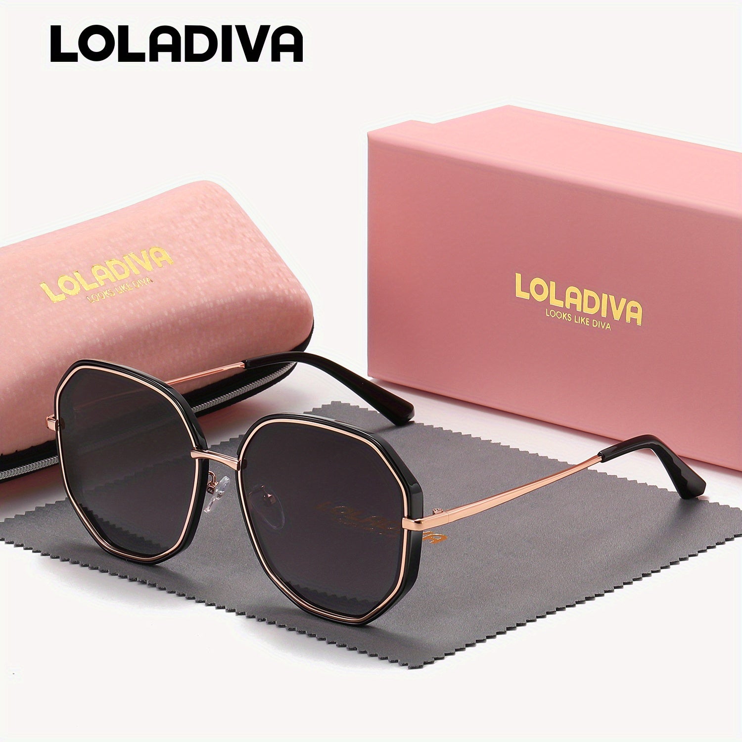 1 Pair LolaDiva UV400 Polarized Glasses, Casual Style, Zinc Alloy Frame, TAC Lens, with Case