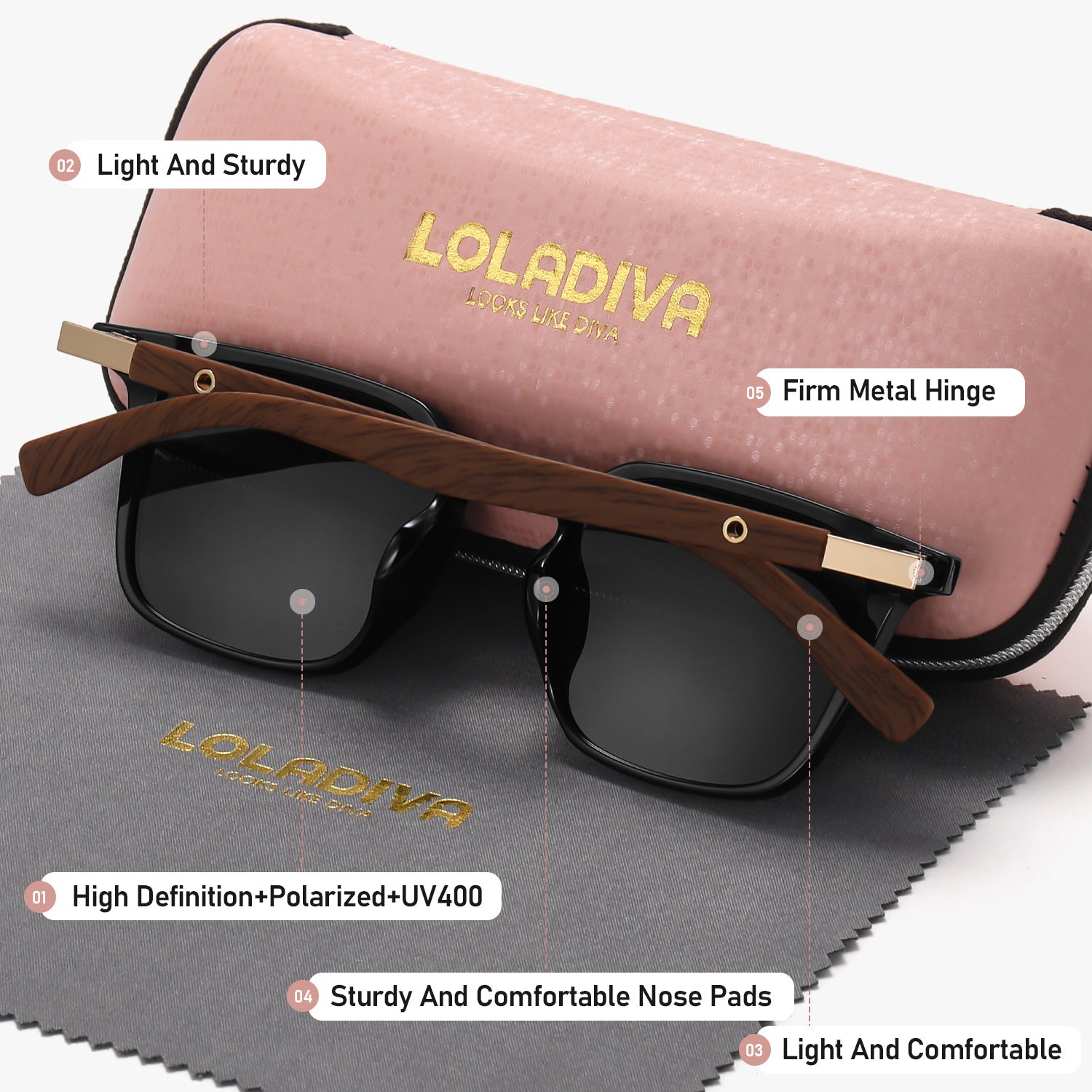 LolaDiva Unisex Retro Square Fashion Full Frame Polarized For Outdoor Party UV400