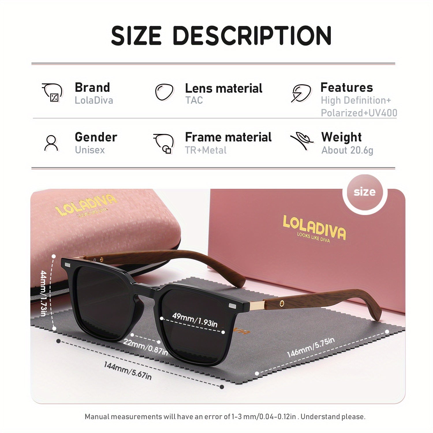 LolaDiva Unisex Retro Square Fashion Full Frame Polarized For Outdoor Party UV400
