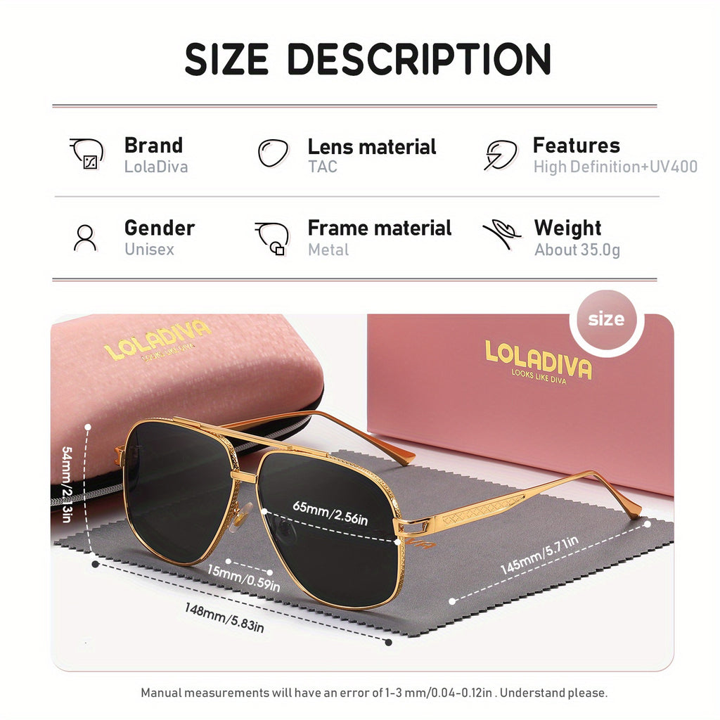 LolaDiva Unisex Full Rim Metal Frame Glasses, Polarized TAC Lens, Professional UV400 Protection, Fashion Eyewear
