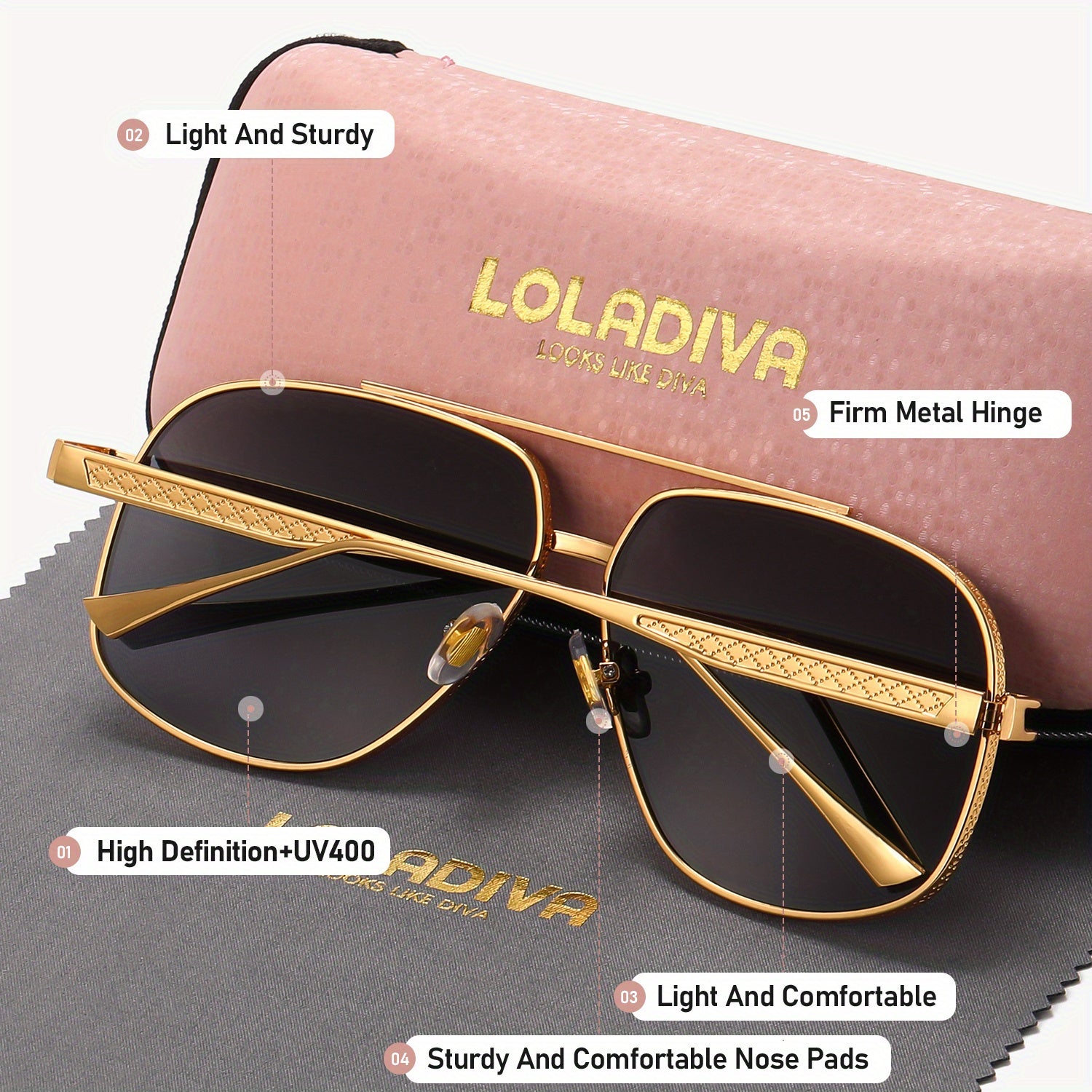 LolaDiva Unisex Full Rim Metal Frame Glasses, Polarized TAC Lens, Professional UV400 Protection, Fashion Eyewear