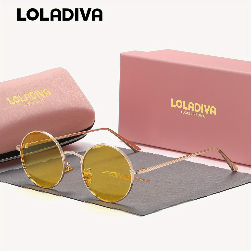 1 Pair LolaDiva UV400 Polarized Round Glasses, Full Frame TAC Lens, Zinc Alloy Frame