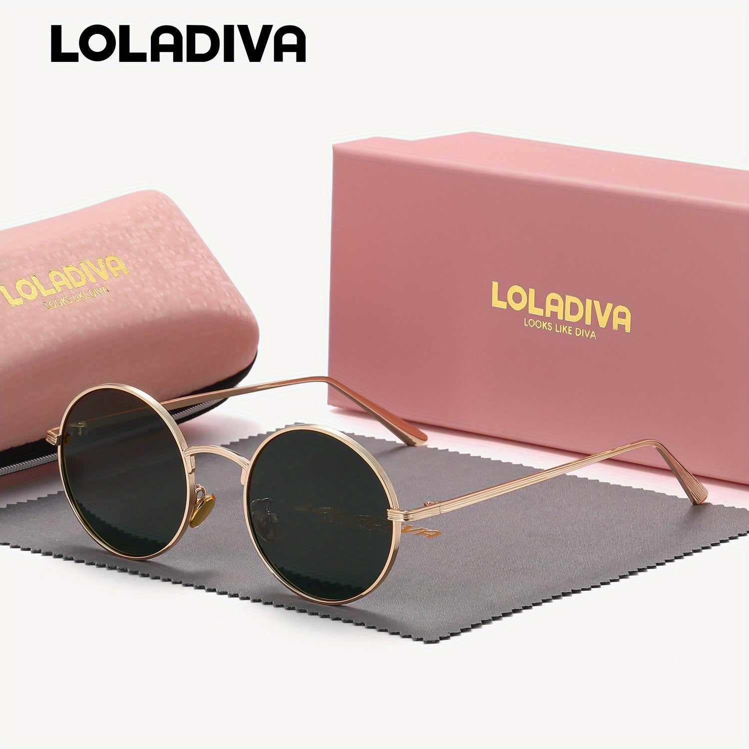 1 Pair LolaDiva UV400 Polarized Round Glasses, Full Frame TAC Lens, Zinc Alloy Frame