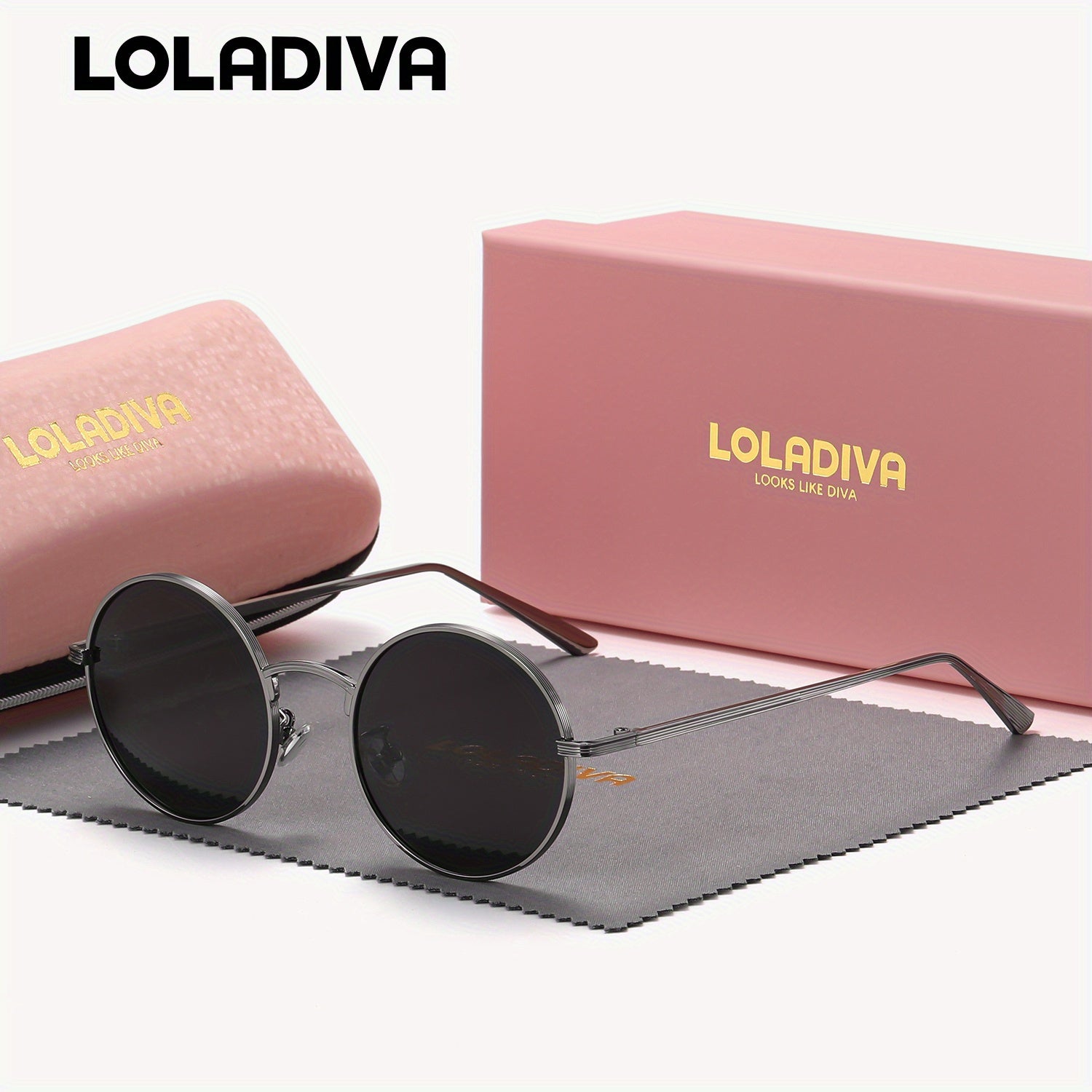 1 Pair LolaDiva UV400 Polarized Round Glasses, Full Frame TAC Lens, Zinc Alloy Frame