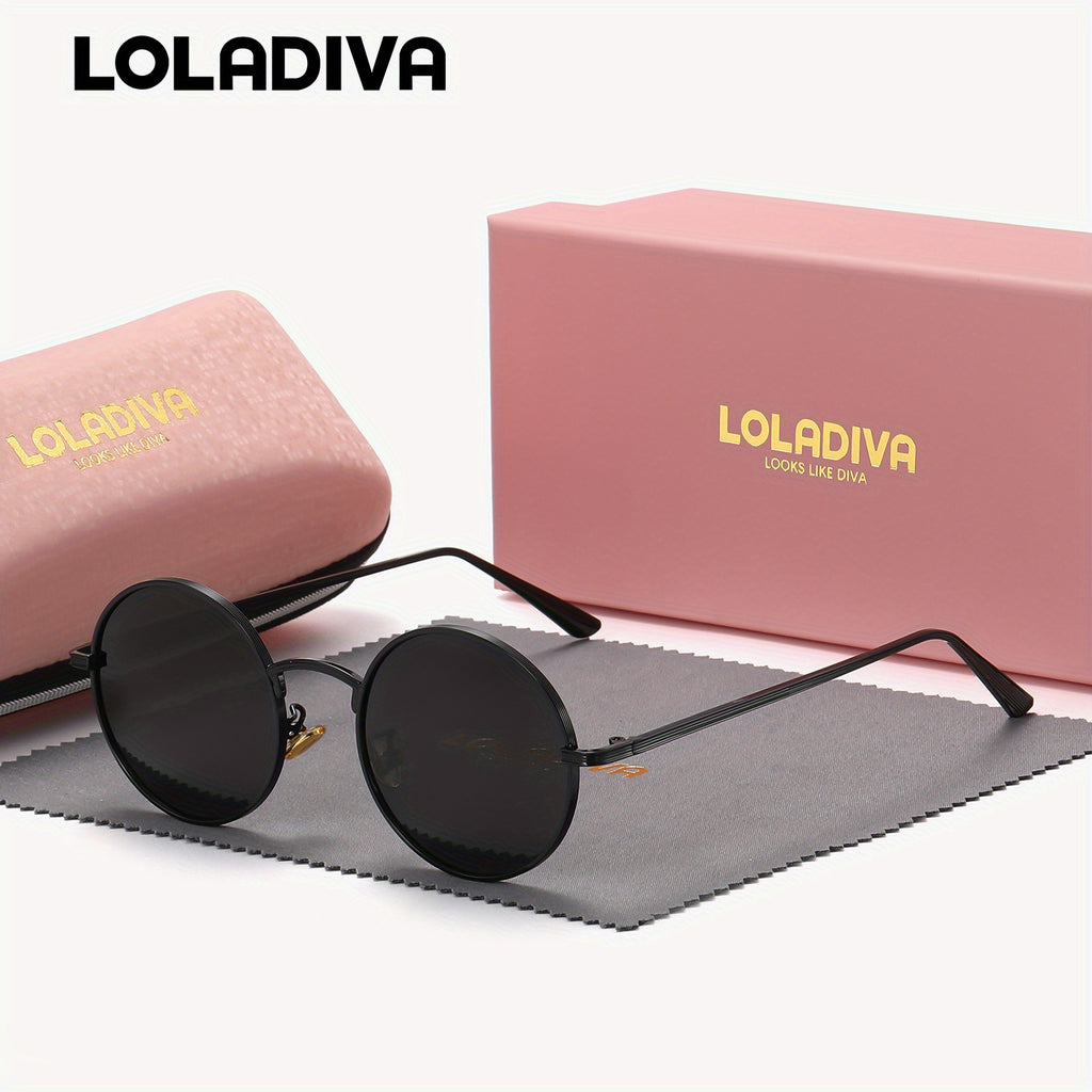 1 Pair LolaDiva UV400 Polarized Round Glasses, Full Frame TAC Lens, Zinc Alloy Frame