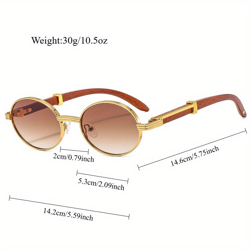 Women's Retro Oval Fashion Glasses with Stylish Wood Grain Arms