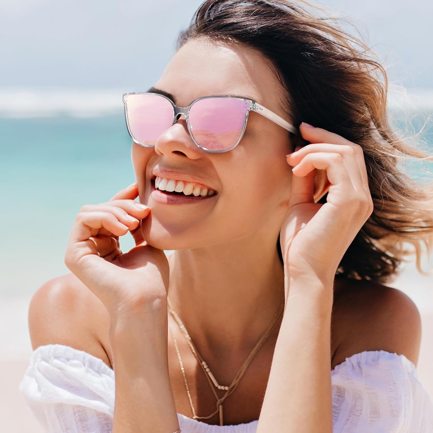 2pcs COOLEAR Polarized Cat Eye for Women, Rectangle Frame, TAC Lens