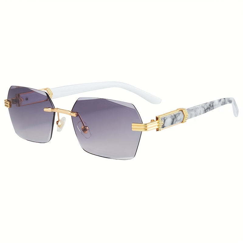 2023 Men'S Retro Frameless Fashion Glasses with Marble Pattern & Golden Accents - Thickened PC Lenses