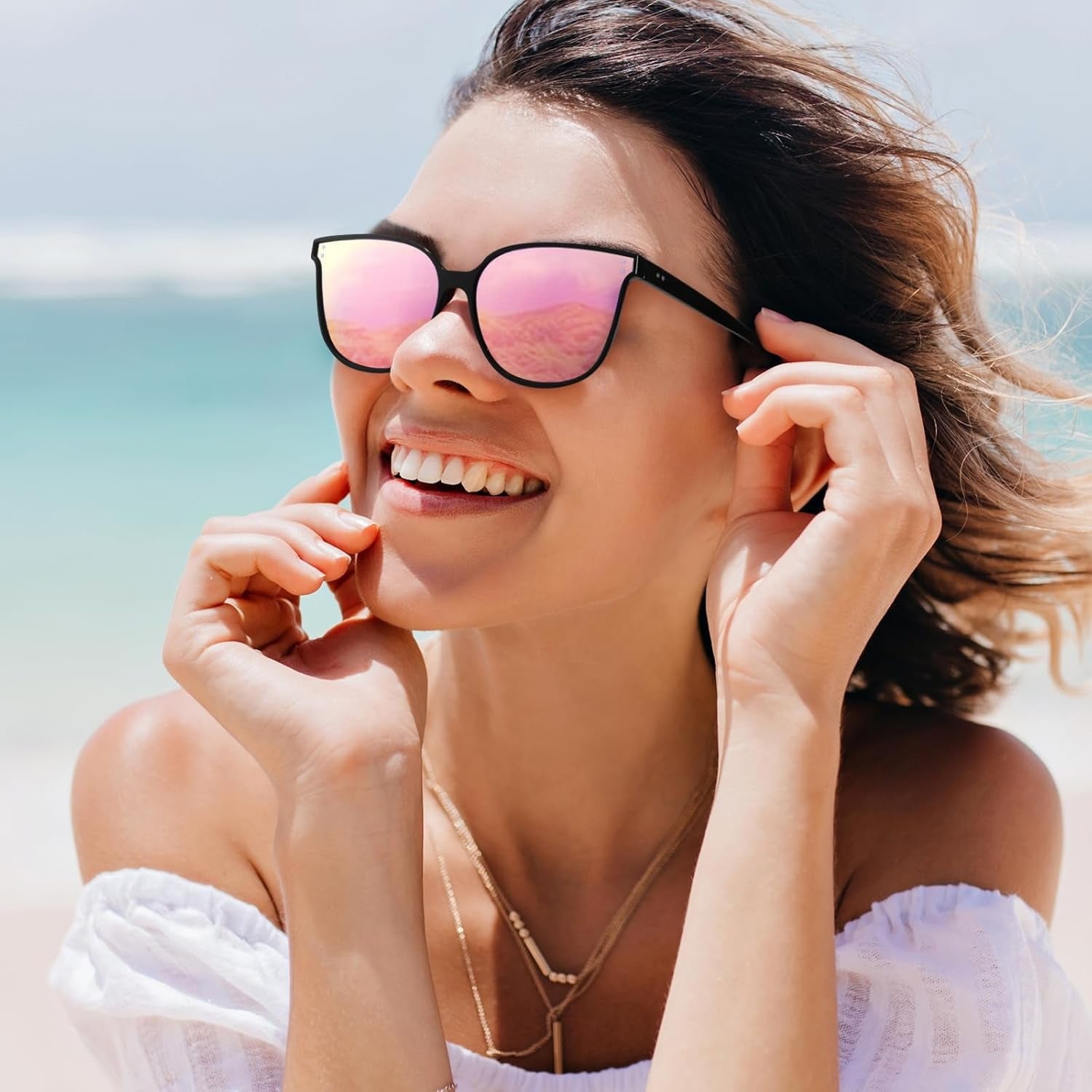 2pcs COOLEAR Polarized Cat Eye for Women, Rectangle Frame, TAC Lens