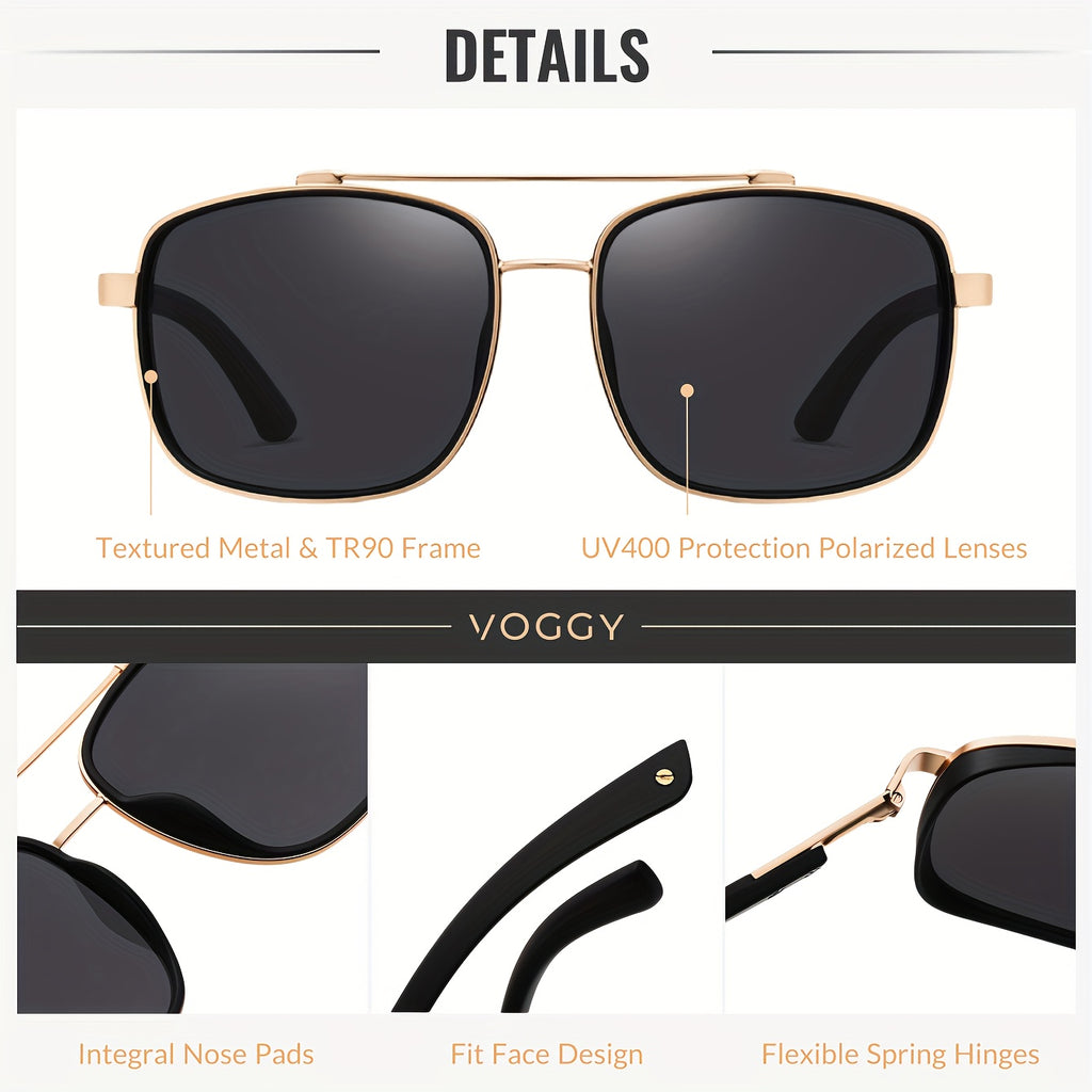 VOGGY Fashion Simple Retro Pilot Metal TR90 UV Protection Polarized Glasses