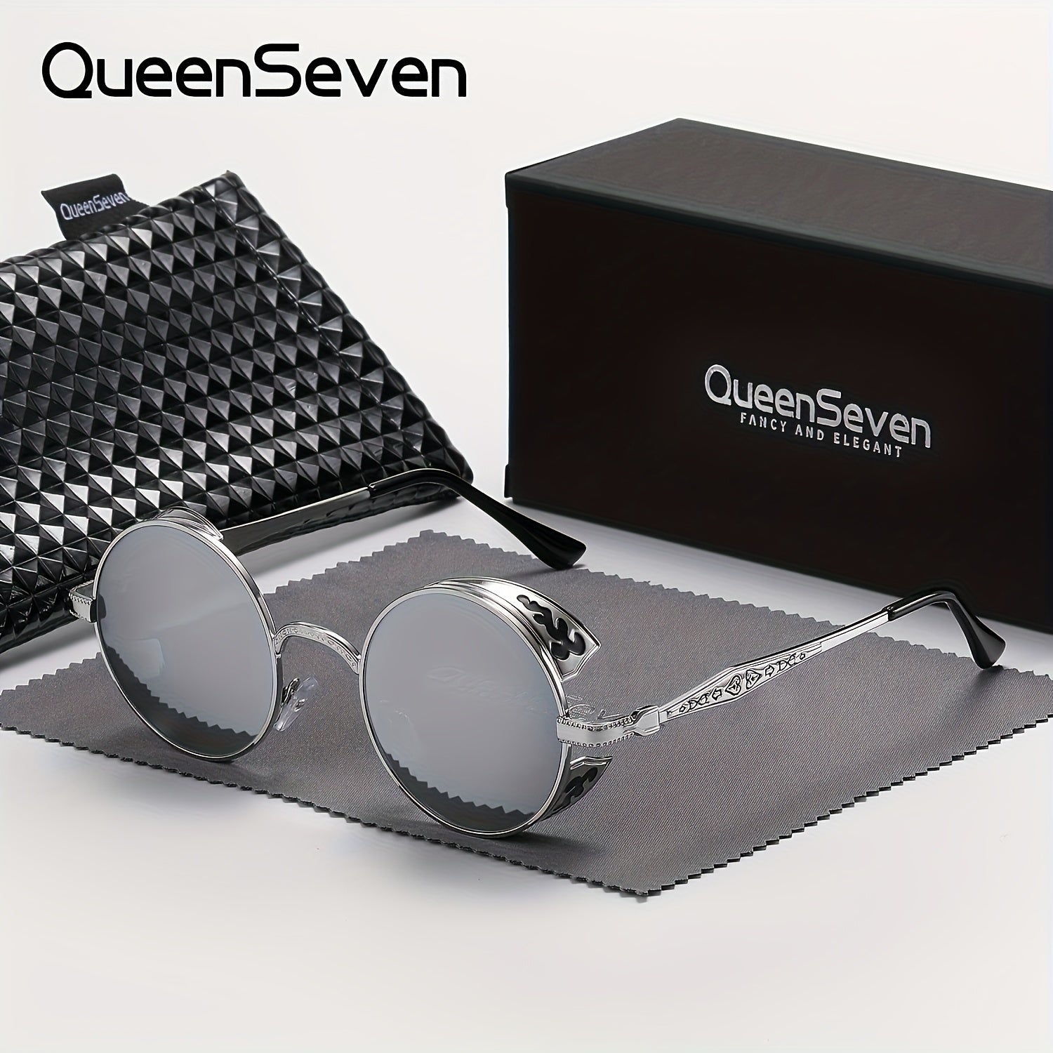 QueenSeven Retro Punk Oversized Fashion Glasses for Men & Women - High-End Metal Frame Orange-Yellow Gradient Lenses