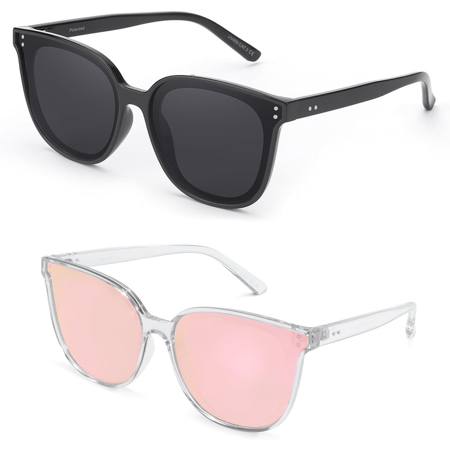 2pcs COOLEAR Polarized Cat Eye for Women, Rectangle Frame, TAC Lens