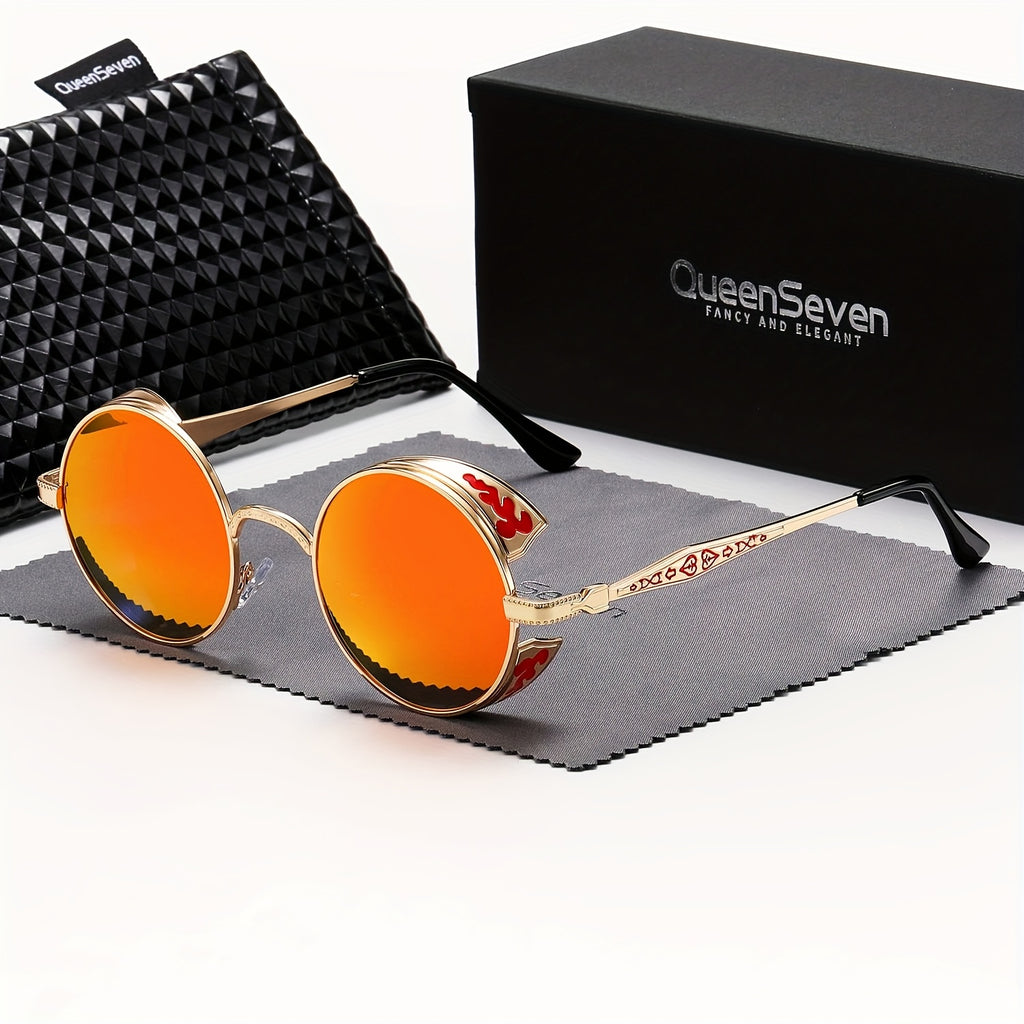 QueenSeven Retro Punk Oversized Fashion Glasses for Men & Women - High-End Metal Frame Orange-Yellow Gradient Lenses