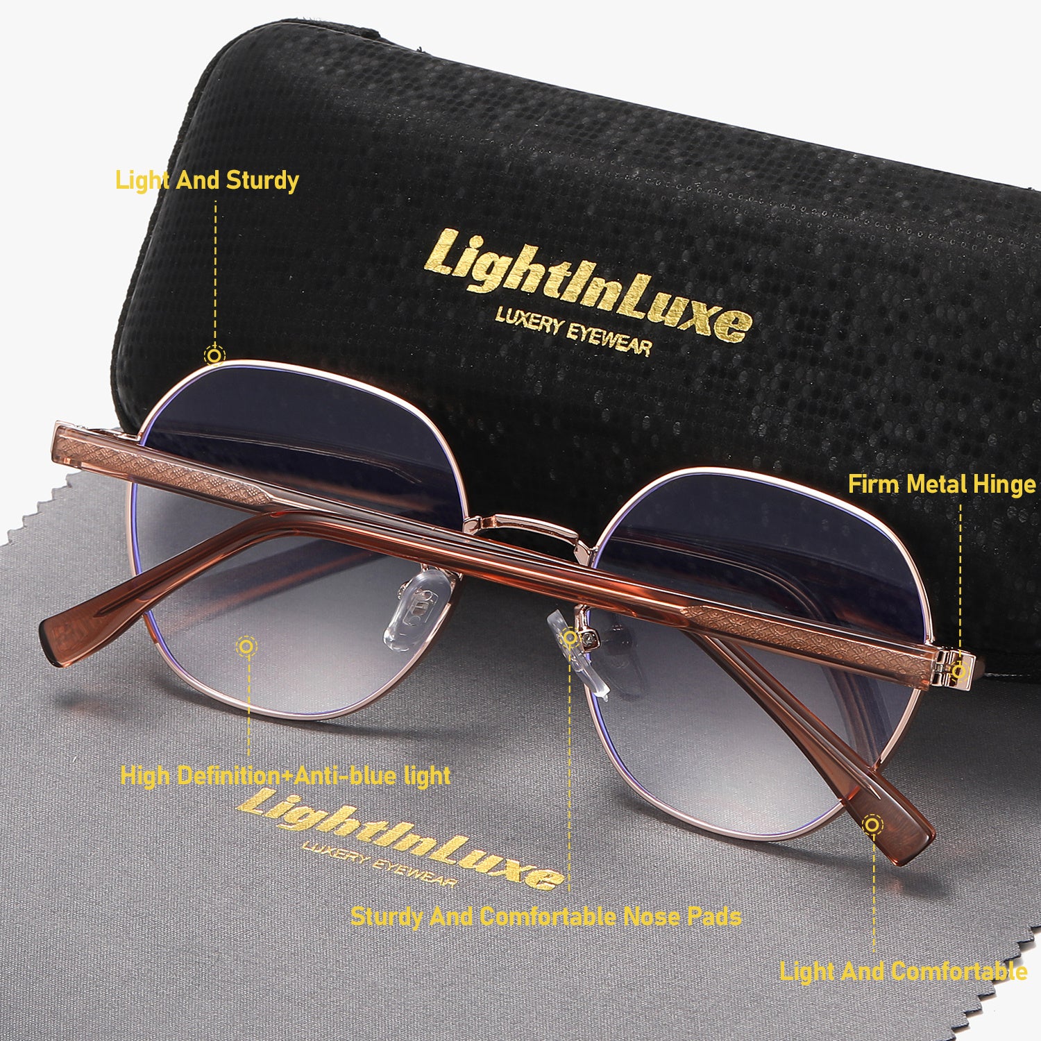 LightInLuxe Unisex Clear Anti-Blue Light Sunglasses - Full Frame Oval Eyewear with Case