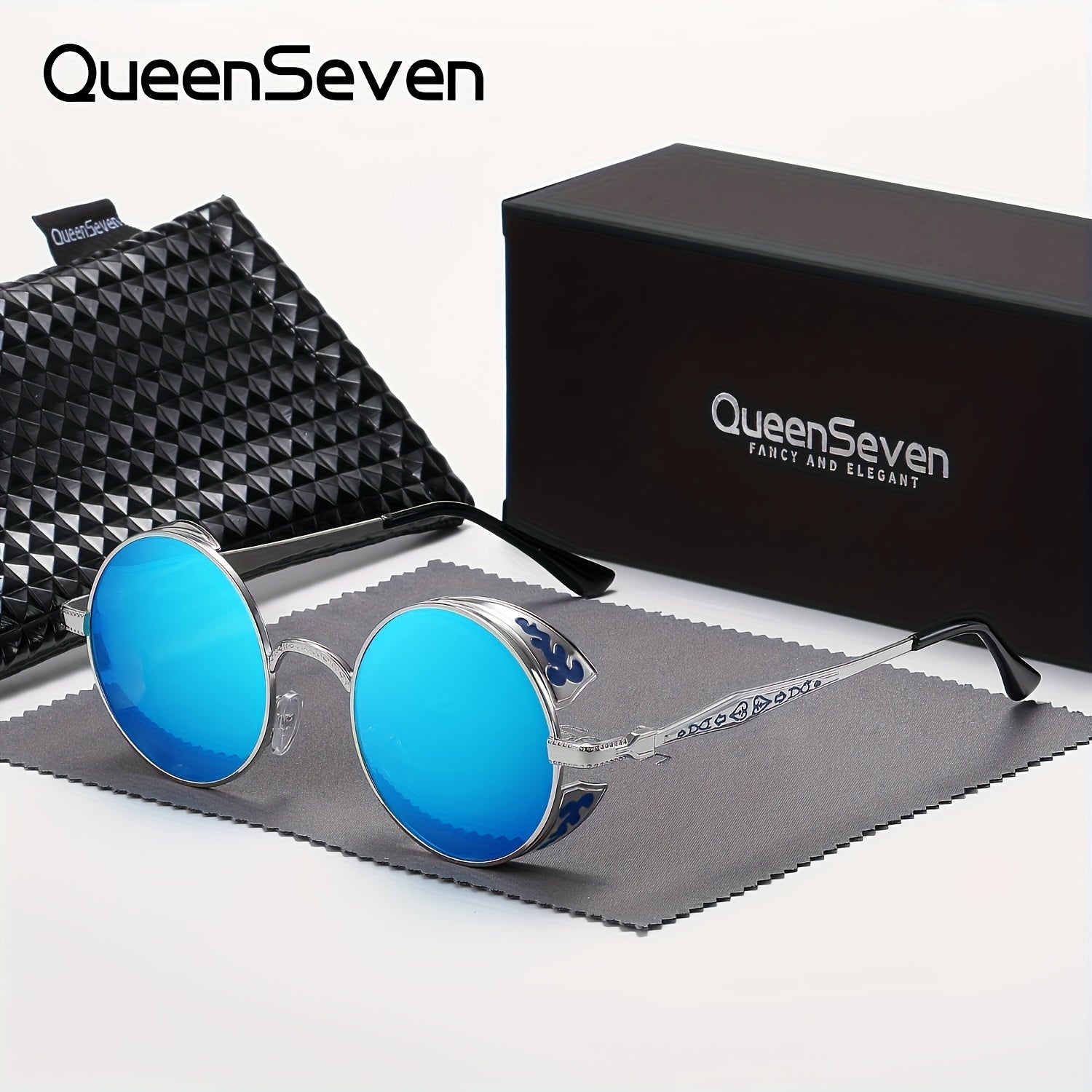 QueenSeven Retro Punk Oversized Fashion Glasses for Men & Women - High-End Metal Frame Orange-Yellow Gradient Lenses