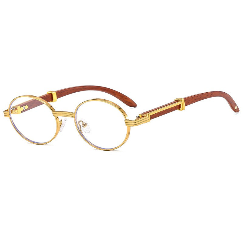 Women's Retro Oval Fashion Glasses with Stylish Wood Grain Arms