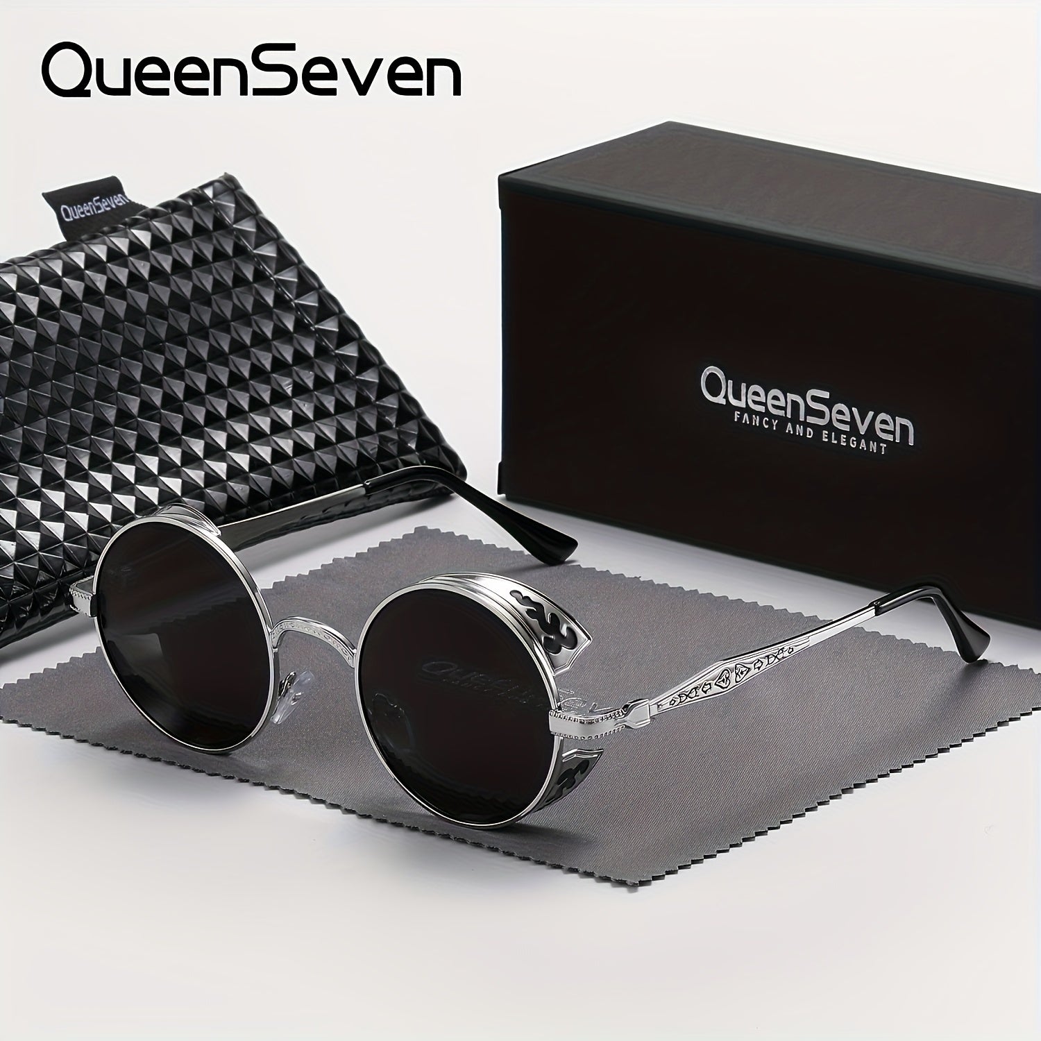 QueenSeven Retro Punk Oversized Fashion Glasses for Men & Women - High-End Metal Frame Orange-Yellow Gradient Lenses
