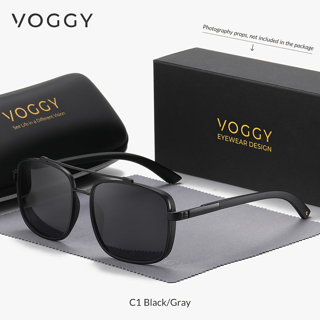 VOGGY Fashion Simple Retro Pilot Metal TR90 UV Protection Polarized Glasses