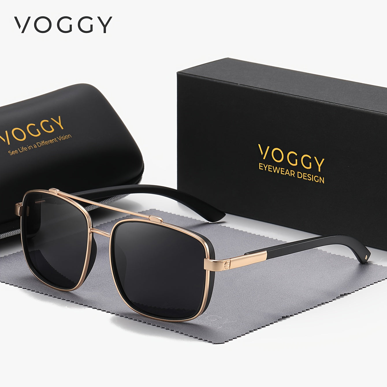 VOGGY Fashion Simple Retro Pilot Metal TR90 UV Protection Polarized Glasses