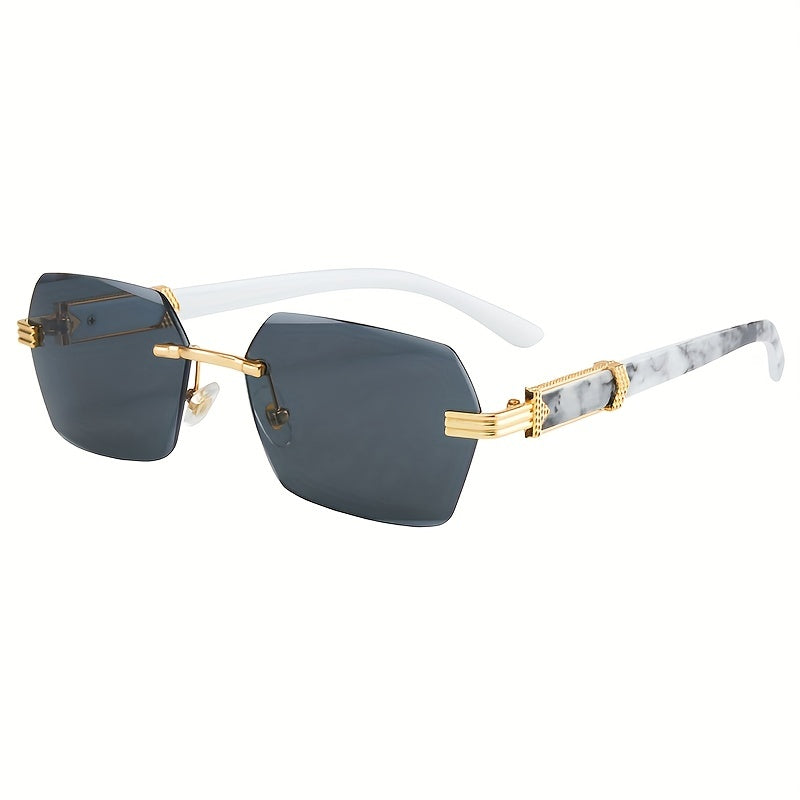 2023 Men'S Retro Frameless Fashion Glasses with Marble Pattern & Golden Accents - Thickened PC Lenses