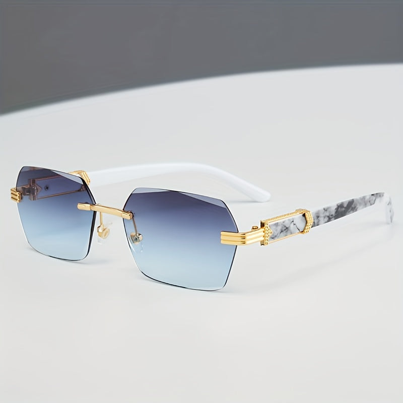 2023 Men'S Retro Frameless Fashion Glasses with Marble Pattern & Golden Accents - Thickened PC Lenses