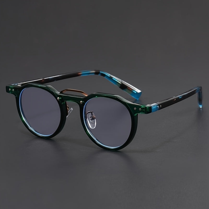 Men'S Stylish Round Frame Fashion Glasses - Blue Light Blocking, Anti-Glare Lenses, Durable PC Material