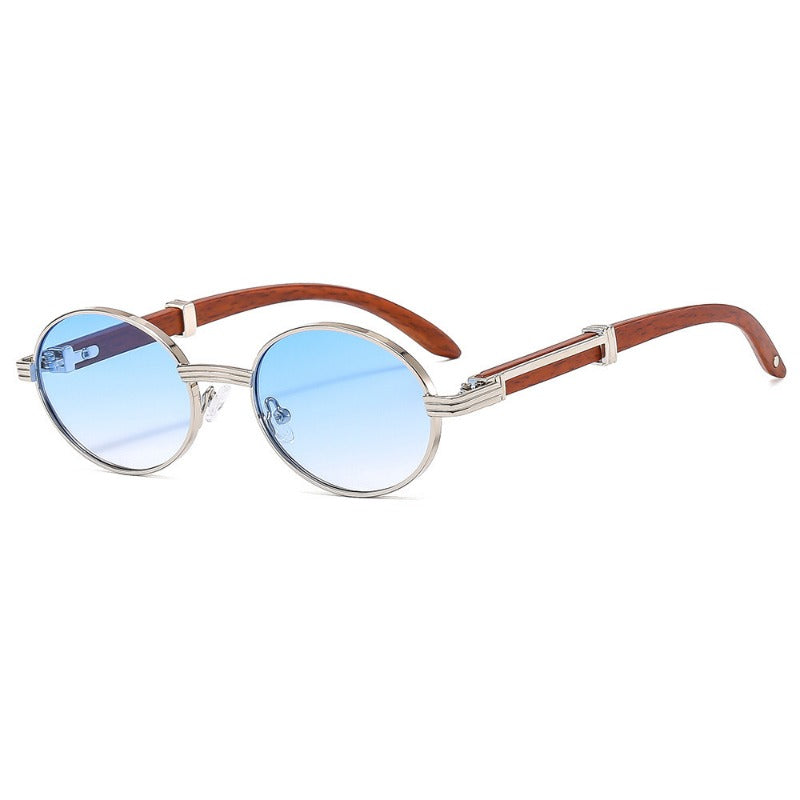 Women's Retro Oval Fashion Glasses with Stylish Wood Grain Arms
