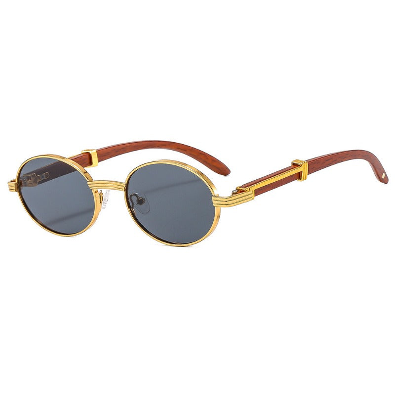 Women's Retro Oval Fashion Glasses with Stylish Wood Grain Arms