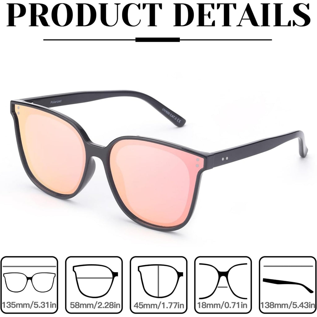 2pcs COOLEAR Polarized Cat Eye for Women, Rectangle Frame, TAC Lens