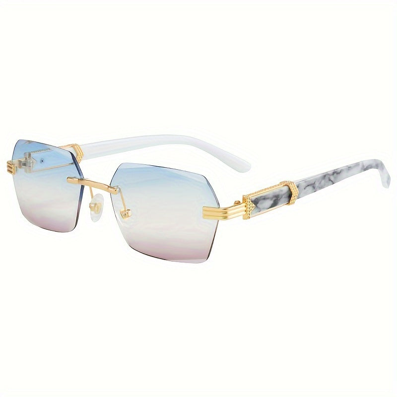 2023 Men'S Retro Frameless Fashion Glasses with Marble Pattern & Golden Accents - Thickened PC Lenses