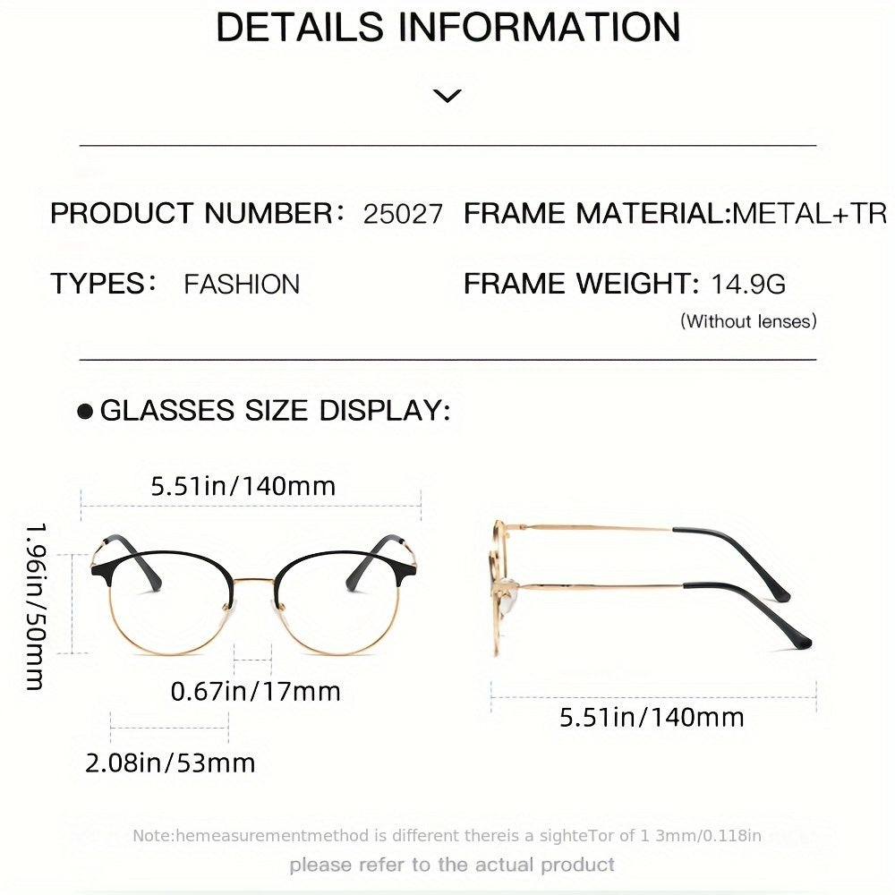1 Pair of Stylish Round Fashion Glasses for Men & Women - Photochromic Lenses